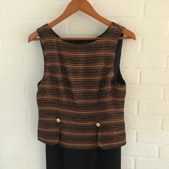 Vintage Joseph Ribkoff Maxi dress Gown Formal Black/Bronze Metallic 8 - Picture 2 of 15